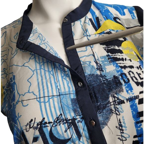 W India Abstract Graphic Maxi Tunic Dress Sz 14 Blue Yellow Inspirational Words - Picture 10 of 10